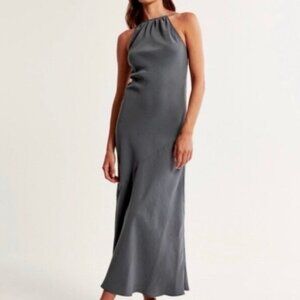 Halter Neck Slip Maxi Dress in Charcoal Gray